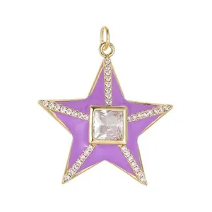 Pendentif Étoile Émail Violet Plaqué Or Zircon DIY Collier Accessoire Bijoux Main