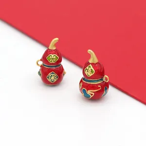 Red enamel gourd pendant DIY copper craft traditional Chinese style jewelry charm accessory for bracelet