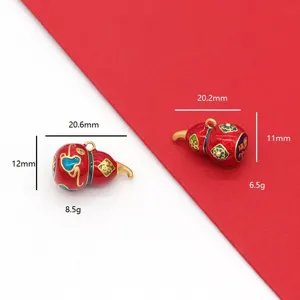 Red and gold gourd metal charm pendant DIY jewelry accessories with size and weight specs.
