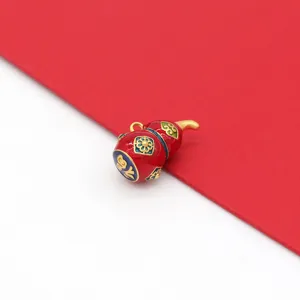 Red enamel gourd pendant copper plated gold DIY braided bracelet accessory charm decor