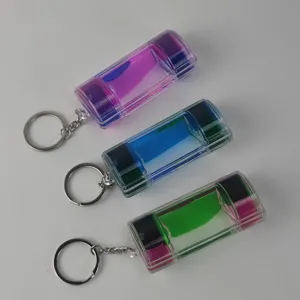 Creative double color liquid oil timer keychain, clear plastic floating motion drop pendant gift