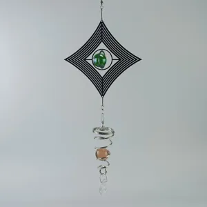 Roestvrijstalen windspiel met diamant geometrisch ontwerp en hangend kristallen bal ornament