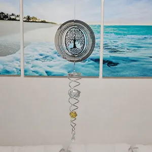 Carillon de viento de acero inoxidable 15cm arbol de la vida decoracion colgante cola espiral