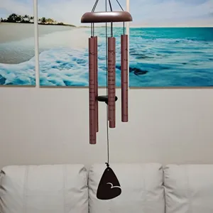 85CM metal 5-tube wind chime detail view, engraved memorial tubes for home garden decor.