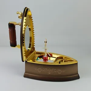 Boîte à musique à bijoux en forme de fer à repasser vintage avec danseuse, cadeau créatif.