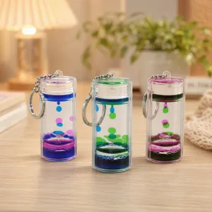 Creative Dual Color Liquid Oil Drop Keychain Acrylic Floating Quicksand Key Ring Portable Bag Hanging Ornament Gift
