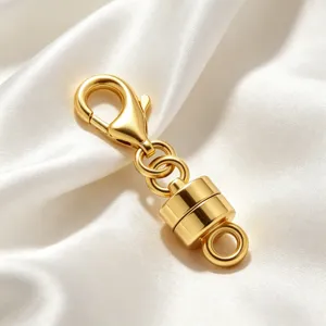 Gold magnetic necklace clasp for DIY jewelry making, secure lobster hook with strong magnet.