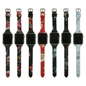 Replacement leather strap for Apple Watch with vintage floral print design, elegant and stylish.