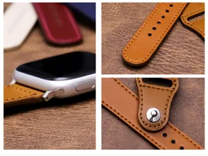 Retro genuine leather watch strap replacement band compatible with Apple Watch series, brown.