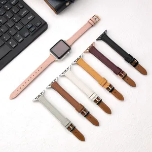 Bracelet de Montre en Cuir Véritable Compatible Avec Smartwatch Ultra SE Série Doux Mince Bracelet de Rechange Poignet Minimaliste