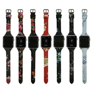 Floral leather watch bands compatible with Apple Watch, stylish replacement straps for women.