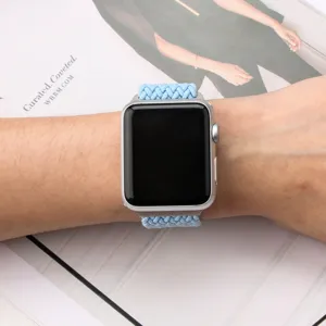Blue elastic nylon braided solo loop strap replacement for smart watch comfortable daily wear