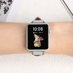 Replacement leather strap for Apple Watch with cute dog print design, comfortable and stylish.
