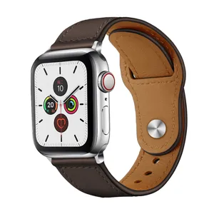 Premium genuine leather watch strap compatible with smart watches, retro brown design.