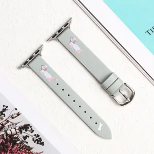 Cute dachshund print leather strap replacement for Apple Watch, soft band compatible with series.
