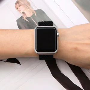 Black braided nylon elastic watch band compatible with smart watch, comfortable and style.