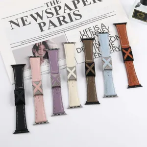 Apple Watch Leather Strap Pebbled Grain Watch Band With Metal Buckle Replacement Wristband For iWatch Series