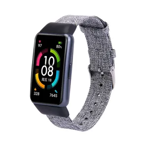 Bracelet de rechange en tissu pour Huawei Band 6 traqueur de fitness toile tisse grise