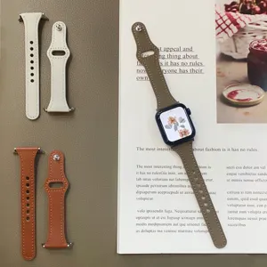 Stylish leather watch strap for Apple Watch featuring unique waist design and premium material.