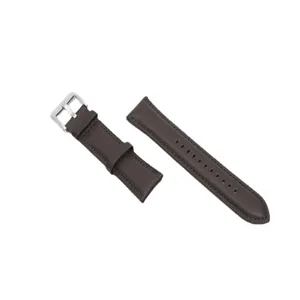 Bracelet de montre en cuir veritable marron fonce avec une boucle ardillon argente.