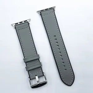 Bracelet de montre gris en cuir silicone de rechange avec boucle ardillon metal pour Apple Watch