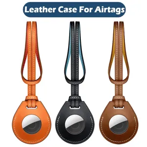 Leather case for Apple AirTag, premium protective loop keychain cover with secure holder.