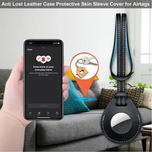 Leather protective case and strap for airtags, anti lost silicone sleeve keychain cover holder.