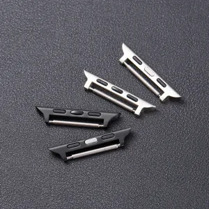 Stainless steel strap connector for Apple Watch, metal adapter accessory detail view, durable and sleek.