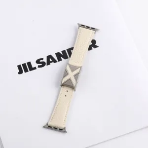 Compatible Apple Watch leather strap litchi grain with metal X buckle for smart watch bands.