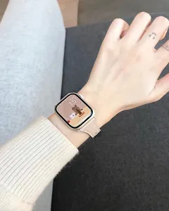 Elegant minimalist slim genuine leather watch strap compatible with Apple Watch accessories.