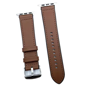 Bracelet de montre de rechange en cuir marron compatible Apple Watch, design à bouclette.