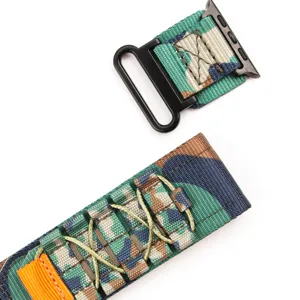Bracelet de montre en nylon tressé camouflage compatible avec Apple Watch Ultra série