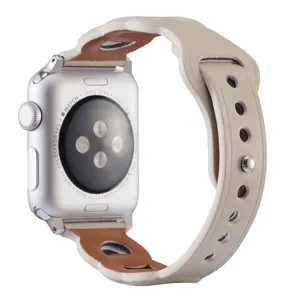 Replacement leather watch band with cutout design compatible with smart watch 38mm wrist.