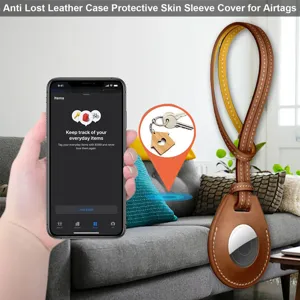 Leather protective case and keychain designed for Apple AirTag, secure and stylish accessory.