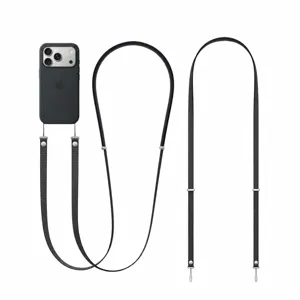 Black crossbody phone lanyard and silicone case set with adjustable strap for smartphone use.