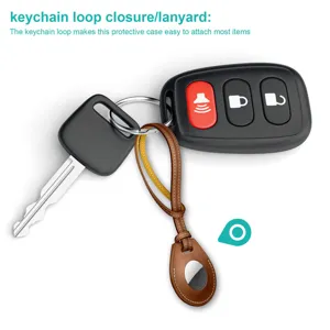 Protective Leather Case Keychain for AirTag Key Ring Holder Anti-Lost Tracker Cover Strap