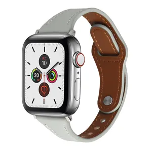 Replacement leather watch band compatible with Apple Watch grey and brown strap fashion