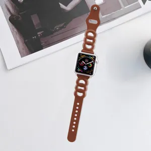 Replacement brown leather watch strap compatible with Apple Watch series, three ring stylish design