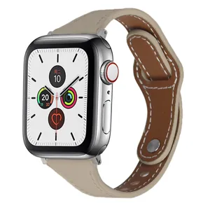 Leather watch band compatible with Apple Watch, stylish slim leather strap replacement.