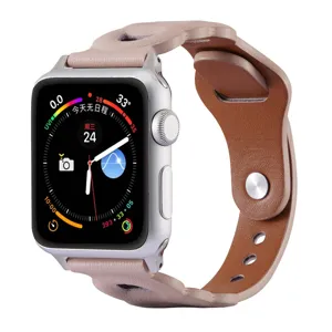 Leather watch band strap compatible with Apple Watch three ring cutout design stylish accessory