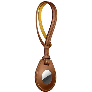 Brown leather loop case for Apple AirTag, microfiber keychain protective cover tracker