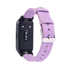 Bracelet de rechange en toile pour traceur d'activite, bracelet violet stylé avec boucle métal.