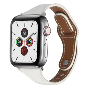 Elegant leather strap compatible with Apple Watch, stylish slim design for women daily wear.