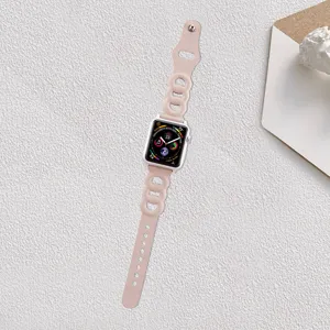 Pink leather watch band for Apple Watch, trendy triple-link cutout design details.