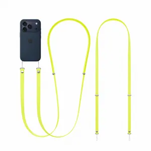Neon yellow adjustable nylon crossbody phone lanyard detail view for modern smartphones