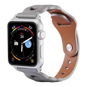 Leather watch band compatible with Apple Watch, stylish three-ring design strap for smart watch.