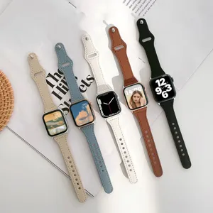 Genuine Leather Slim Watch Band For Smart Watch Replacement Strap Minimalist Elegant Bracelet For Women