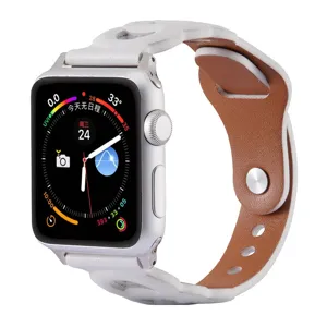 Replacement leather watch strap compatible with Apple Watch series, stylish design.