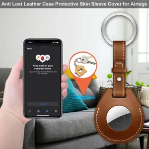 Luxury Leather Protective Case Key Ring for Apple AirTags Brown Protective Cover