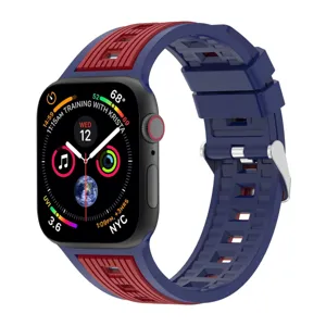 Silicone watch strap with double-sided contrasting vertical stripes compatible with smart watch.
